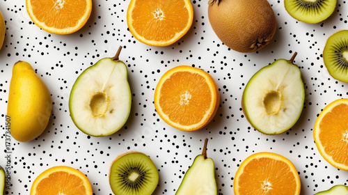 Fresh fruits, vibrant colors, and playful patterns create lively composition