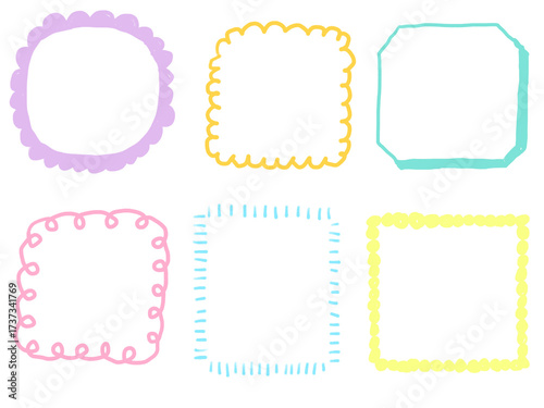 手描きあしらいセット　フレーム　枠　カラフル