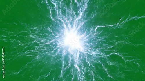 An abstract, erratic light pattern flickers and expands ominously, isolated on green screen compositing, isolated, futuristic