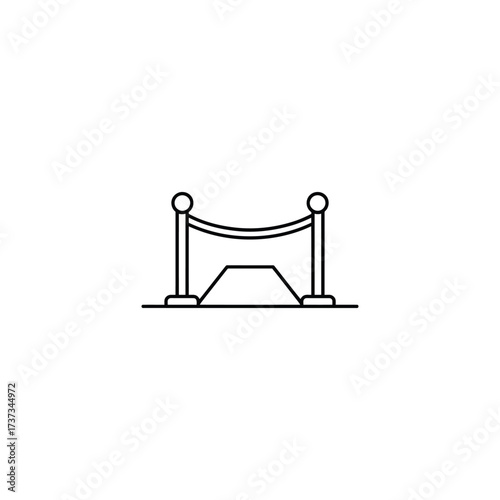 Simple line art icon of a red carpet entrance with stanchions