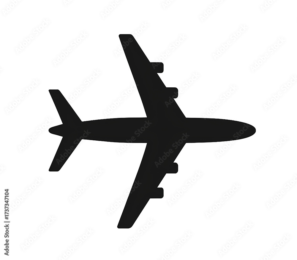 Obraz premium A black airplane icon with wings and tail viewed from above on a transparent background.