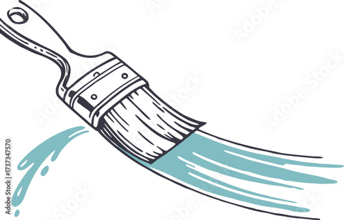 Vector art of paintbrush painting a blue stroke with dripping paint