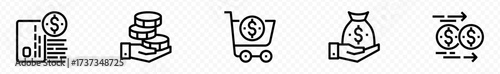 money icon set. containing cash, saving, wallet, transfer, withdraw icons. finance symbol for app, ui, website and design element. transparent png and vector illustration.