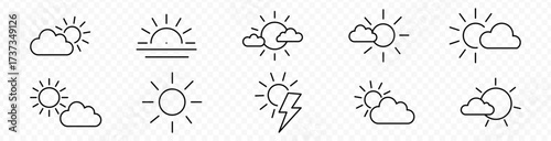 weather icon set. simple line icon containing clouds, rain, storm, snow, sun, moon and more. weather forecast icons for app ui and website. transparent vector. 