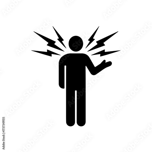 High-impact black and white icon of a person's silhouette standing confidently with one hand slightly raised. Sharp energy lines (or burst lines) radiate dynamically from the chest/mouth area