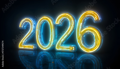 Glowing neon blue 2026 numbers with futuristic shine