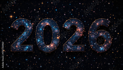 2026 numbers in starry galaxy space with cosmic background