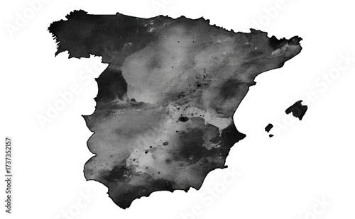 Watercolor Ink Map of Spain Illustration