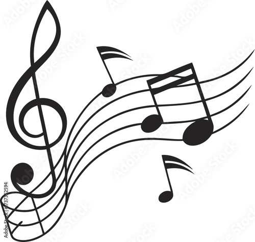 Simple black silhouette of musical notes on a white background