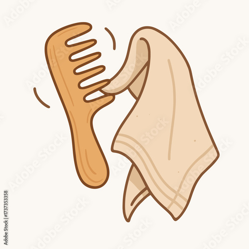 Wooden comb and towel