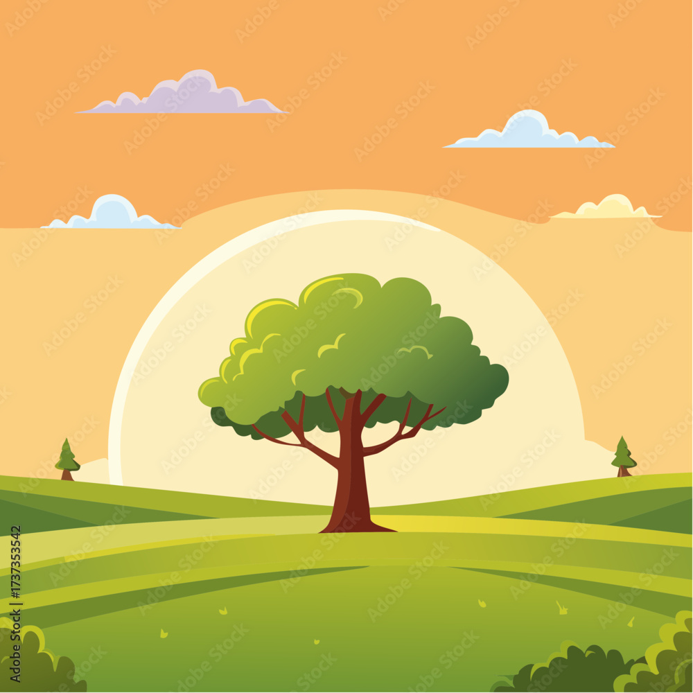 Fototapeta premium Lone tree, Golden Hour Sentinel