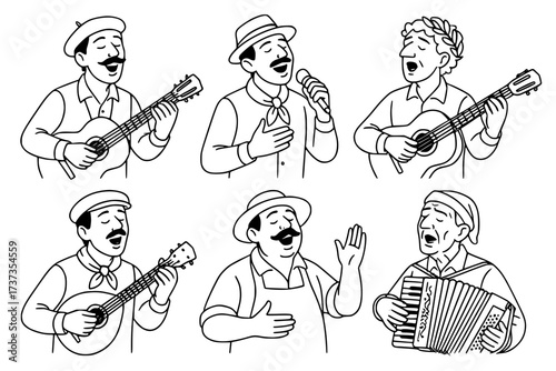 Six drawings of italian singer musician
