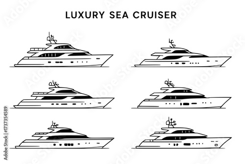 Six luxury sea yachts vector drawings