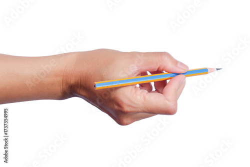 a woman's hand holding a pencil isolated on white. png image