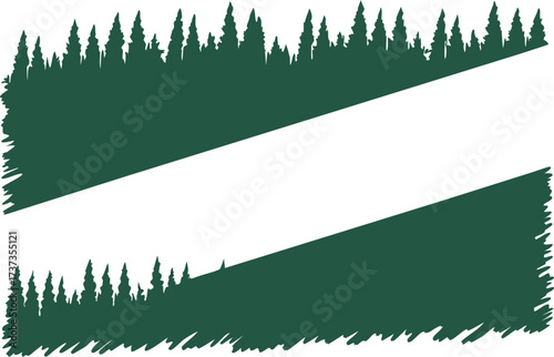 Vector art of green evergreen forest silhouette border with white copy space