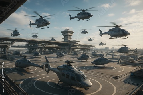 Massive Helicopter Deployment at a Control Tower Airbase Under a Dramatic Sky