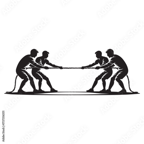 Tug of War Silhouette Four People Pulling Rope competition