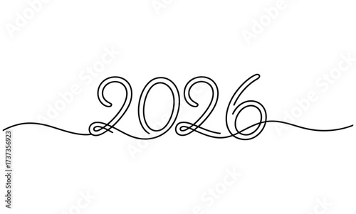 Single Line Art Drawing of the Number 2026 on White Background numeral digits