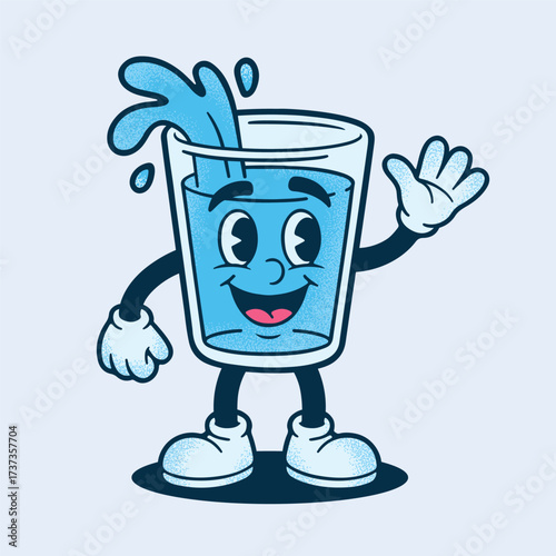 Cute Water Glass Mascot Vector Illustration – Funny Cartoon Drink Character Design
