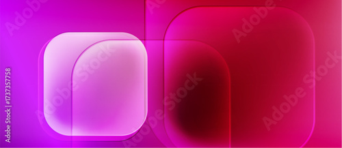 Abstract composition featuring rounded squares, vibrant pinks, reds. Gradient effects create luminous, modern aesthetic. Minimalist design.