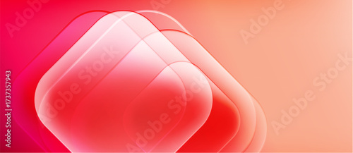 Abstract design features layered translucent shapes. Gradient blends red, orange hues creating soft visual effect. Minimalist composition.
