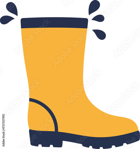 Yellow rain boot splashing water fun outdoor adventure vector