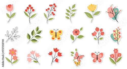 Wallpaper Mural A charming collection of delicate floral elements and whimsical butterflies perfect for creative projects. Torontodigital.ca