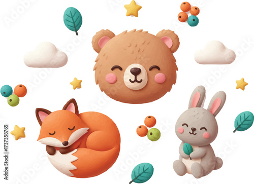 Cute Cartoon Animal Faces Collection Illustration