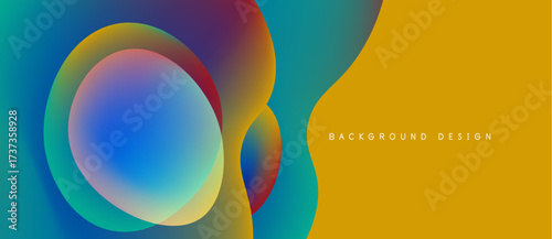 Abstract colorful shapes overlap, creating dynamic visual effect. Gradient hues blend smoothly, offering modern aesthetic.