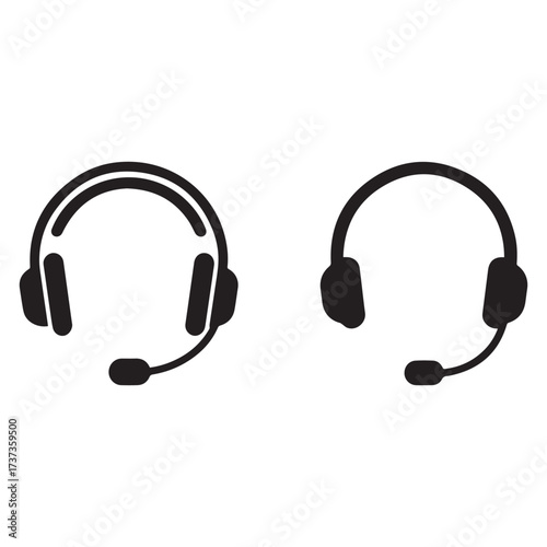 Black Headset Icons on White Background headphones