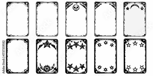 Collection of ten decorative black and white frames with celestial and gothic elements