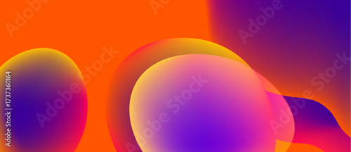 Abstract vibrant orbs blend, creating smooth gradients. Orange transitions into purple hues, forming dynamic composition. Minimalist design.