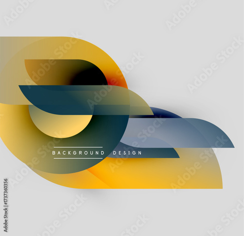 Abstract shapes overlap, creating dynamic composition. Warm, cool colors blend, forming modern visual experience. Background is gray.