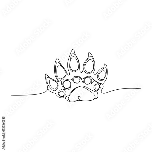 Stylized bear paw print in minimalist line art style on white background
