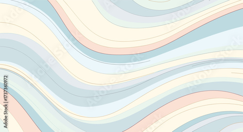 Abstract flowing pastel waves with dotted lines creating a serene and calming visual effect.