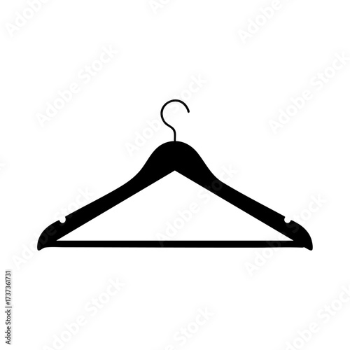 Simple black clothes hanger isolated, minimalist design for organizing garments in closets, retail stores, and laundry rooms, ideal for fashion and wardrobe themes.