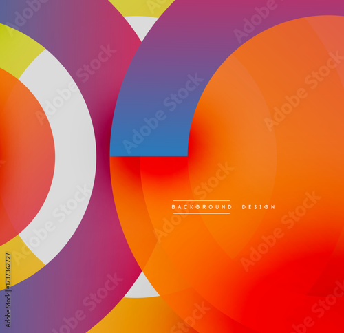 Abstract colorful circles overlap creating dynamic modern design. Gradient shades blend smoothly, offering vibrant visual experience.