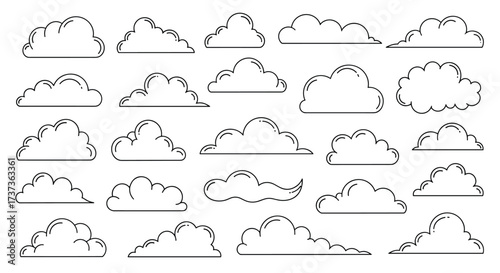 A collection of hand drawn cloud illustrations on a white background.