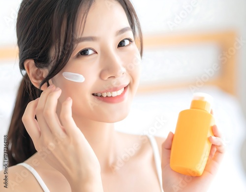 Woman Applying Sunscreen, Skincare Routine, Healthy Lifestyle.