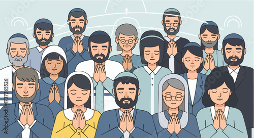 Diverse group of people praying together in unity and harmony, representing interfaith dialogue and community