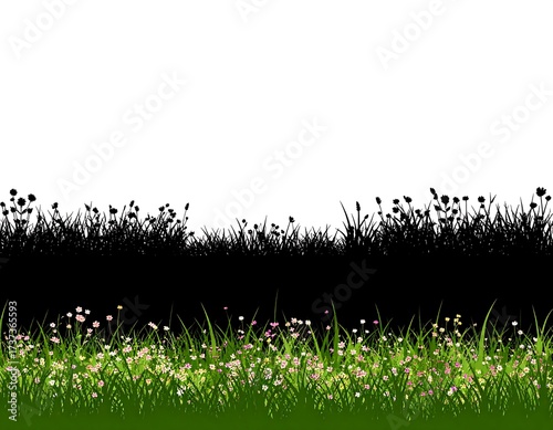 Green Grass Field Silhouette Illustration.