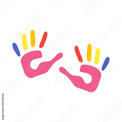 Colorful Handprints Artwork on White Background.