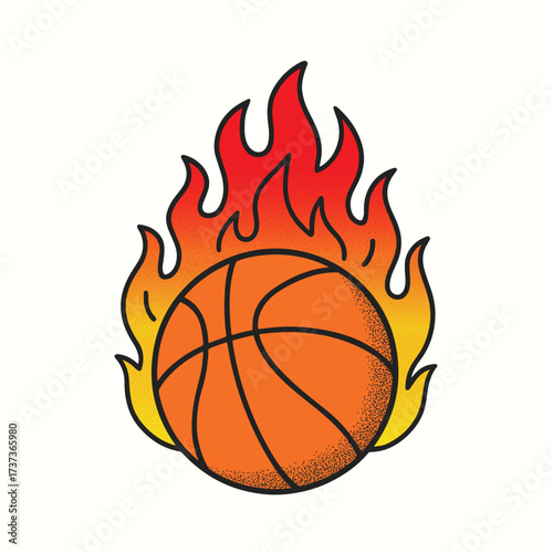 Basketball On Fire Vector Illustration – Hot Flaming Sports Basketball Design