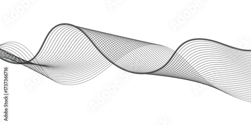 Minimalistic abstract illustration of wavy black lines bending in harmony across a white background. The lines vary in thickness, creating a smooth gradient effect that conveys rhythm, energy,