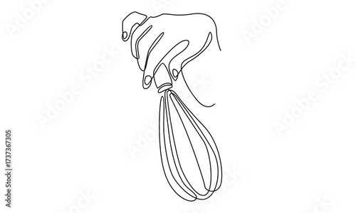 continuous line art of hand holding whisk illustration