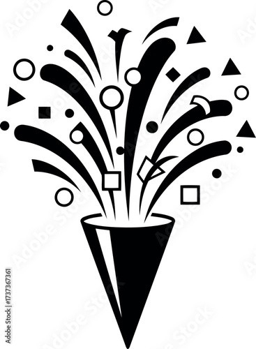 Exploding confetti popper celebration party burst abstract shapes vector