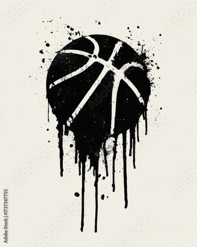 Graffiti Basketball. Black Spray Paint Basketball Icon with Stencil Design