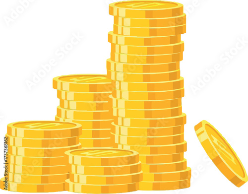 Golden coins stacked high for financial growth and wealth accumulation vector