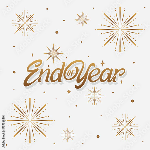 Lettering End Of Year with Festive Gold Fireworks and Elegant Typography, Perfect for Festive greetings, Gifts, Posters, etc.
