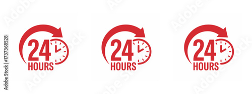 24 Hours Clock Icon, 24 hours support icon Vector Illustration.